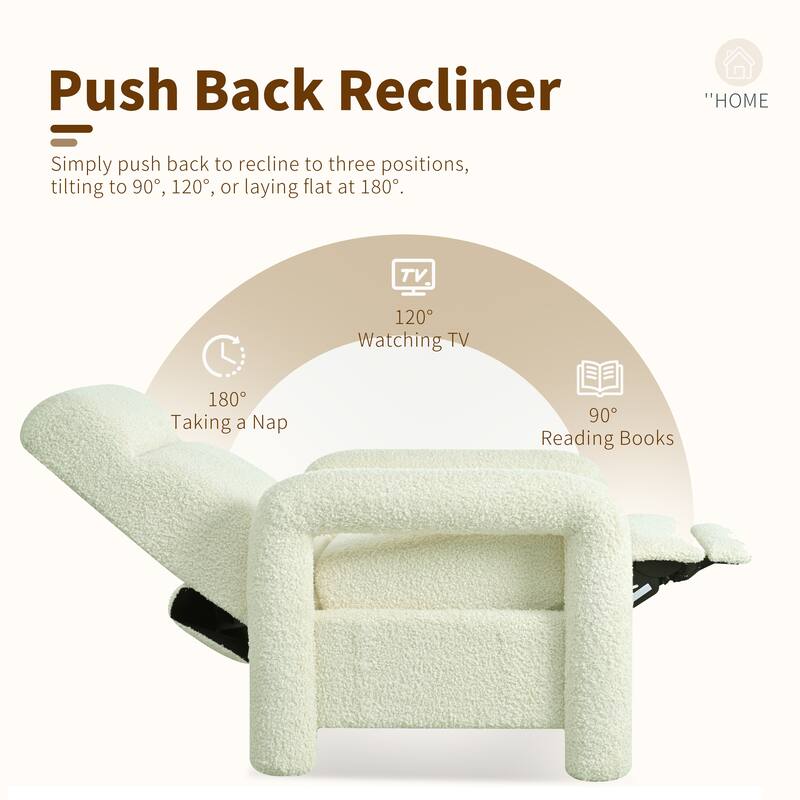 Push Back Recliner Armchair, 31.25" Teddy Upholstered Single Sofa Chair with 3-Position Adjustable Backrest for Living Room