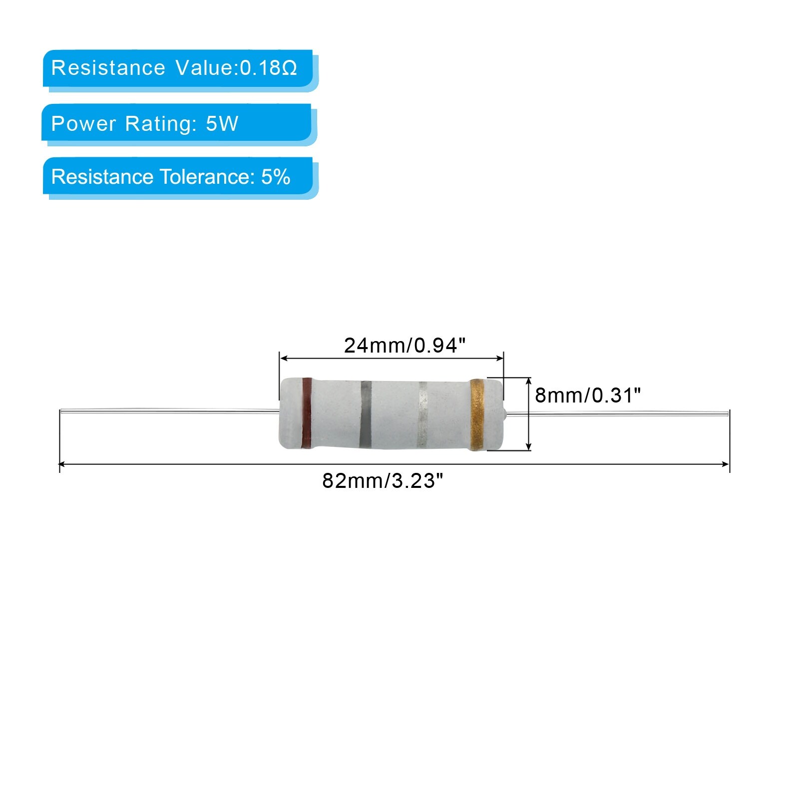 Résistances Film Carbone 5W 0.1 Ohm Lot 10 Pcs - Résistance Axial Pour Projets Électroniques