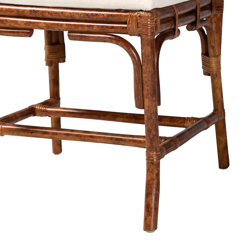 Esmery Marbled Tortoise Natural Rattan Dining Chair - Handcrafted Wicker Side Chair with Crisscross Back, Boho Coastal Seating