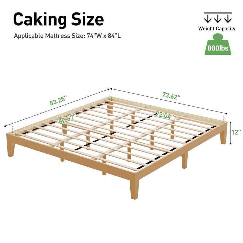 12" Wood Platform Bed Frame - California King, No Box Spring, Easy Assembly​