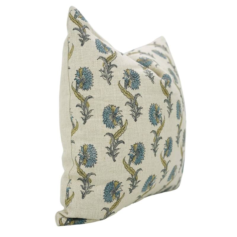 Fabdivine Hand Block Print Pillow Cover Square Home Decor, Daffodil