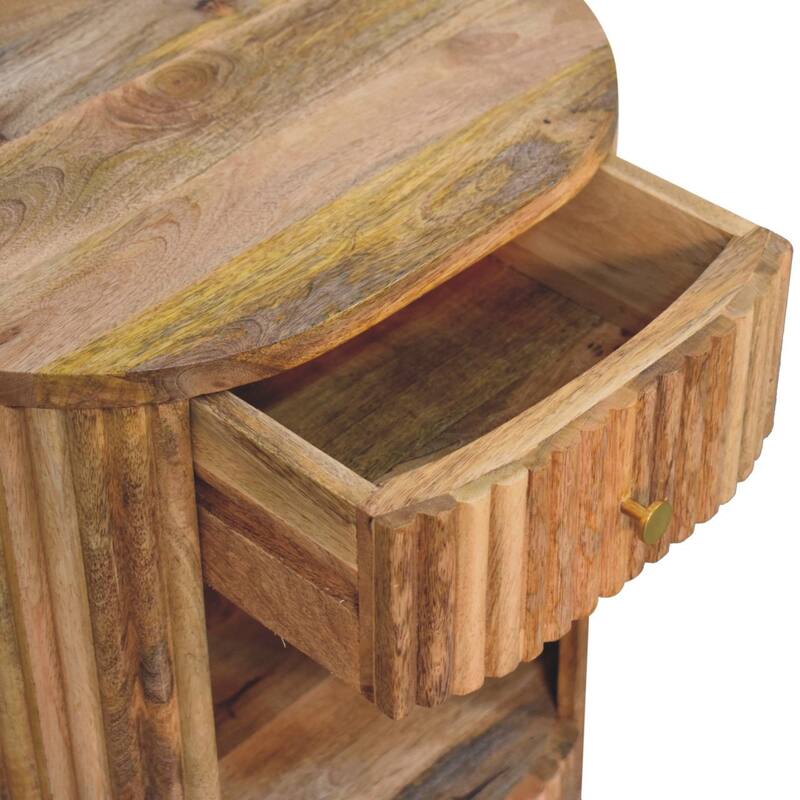 HomeRoots 23" Natural Solid Wood Oval Ribbed Texture One Drawer Nightstand