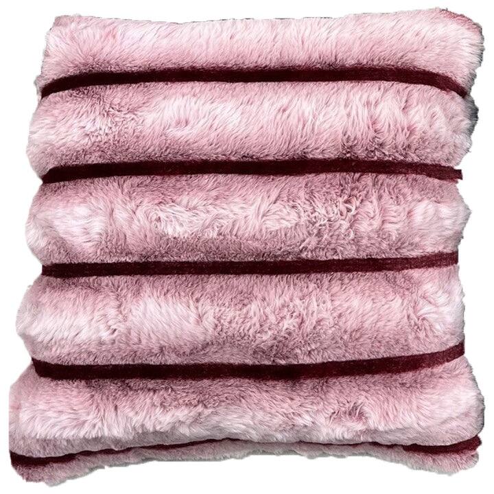 Chinchilla Stripped Faux Fur Throw Pillow, 20x20 Inches - 20 x 20 Inches - Burgundy
