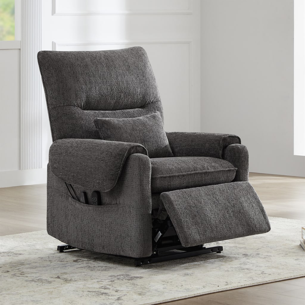30" Power Lift Assist Recliner Arm Chair Steel Gray Chenille