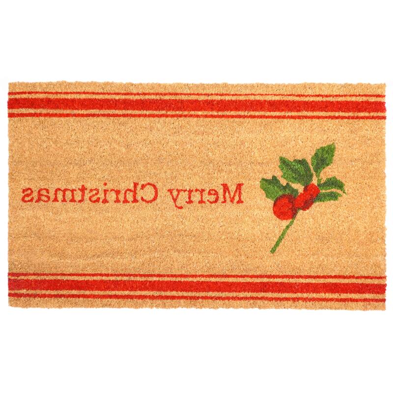 HomeRoots 17" X 29" Brown Red And Green Merry Christmas Outdoor Coir Door Mat - 17.00' X '29.00