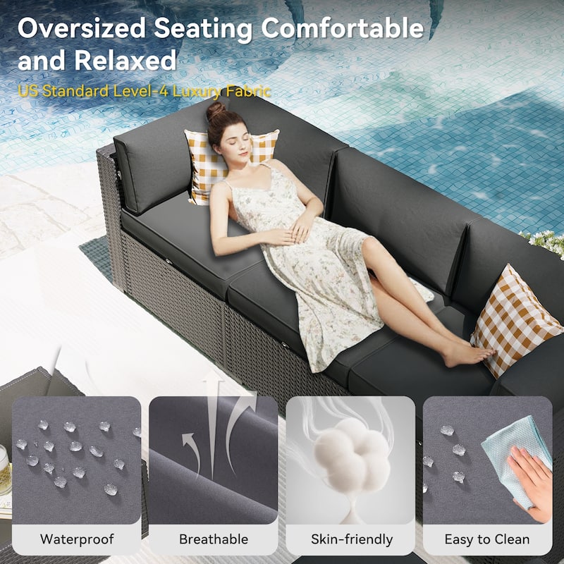 AOXUN Wicker Rattan Outdoor Sectional Sofa Set with Coffee Table