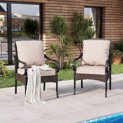 MAISON ARTS Patio Dining Swivel Chairs Set of 2 Framed E-Coating Steel and Rattan with Deep-seating and Back Cushions