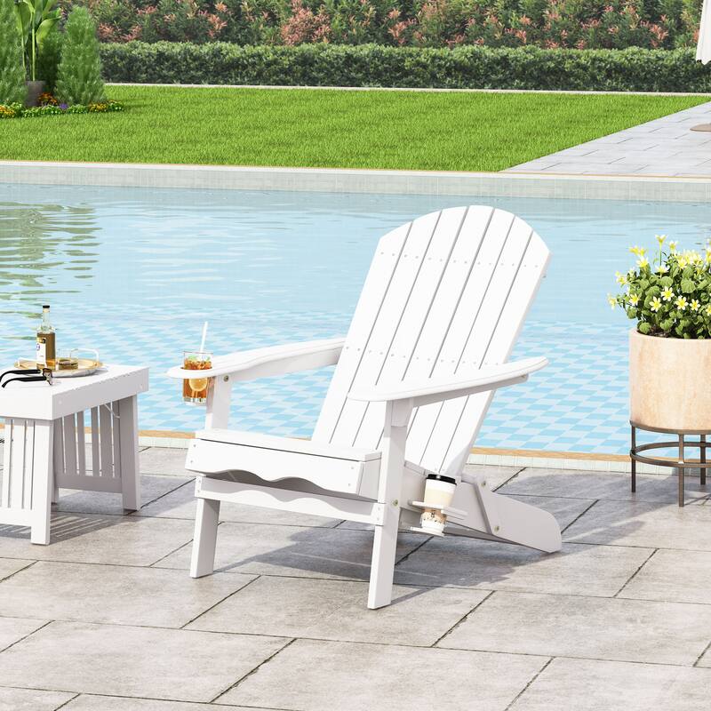 Roomfitters Bellwood Outdoor Adirondack Chair with Cup Holders for Patio Relaxation - White