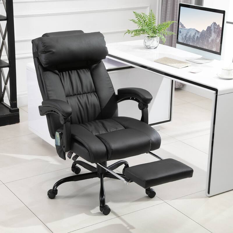 High Back Massage Office Chair with 6 Vibration Points, Reclining Chair, Ergonomic Office Chair with Footrest Adjustable Height