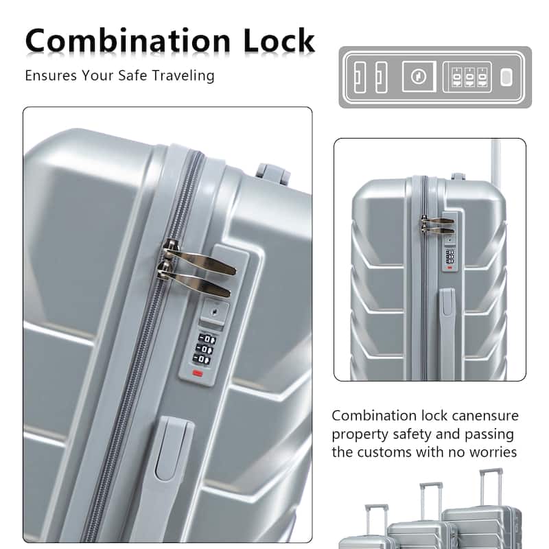 20"/24"/28" 3 pcs/set in ABS Spinner Wheel Luggage, Matching Color , With Combination Lock (Silver)