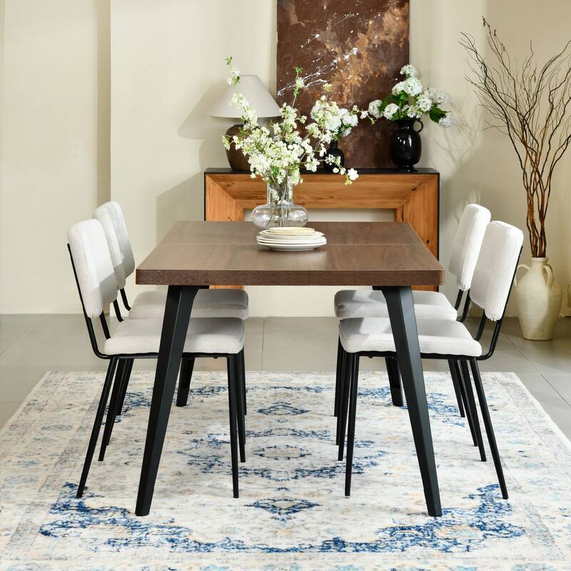 Homy Casa 5-Piece Modern Dining Set with Rectangular Table and Upholstered Side Chairs - Brown - Beige