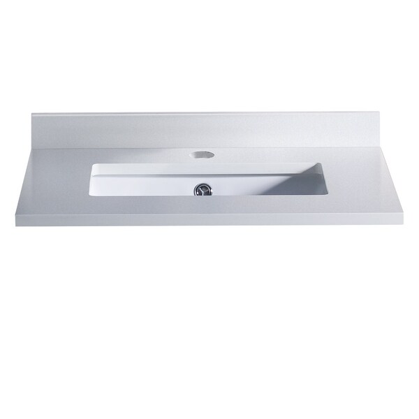 Fresca FCT2024-U Oxford 24" Stone Deck Mounted Vanity Top with an Undermount Sink, Single Faucet Hole, and Overflow - White