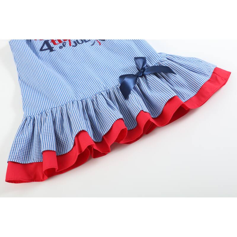 Lil Cactus Happy 4th of July Blue Gingham Ruffle Dress