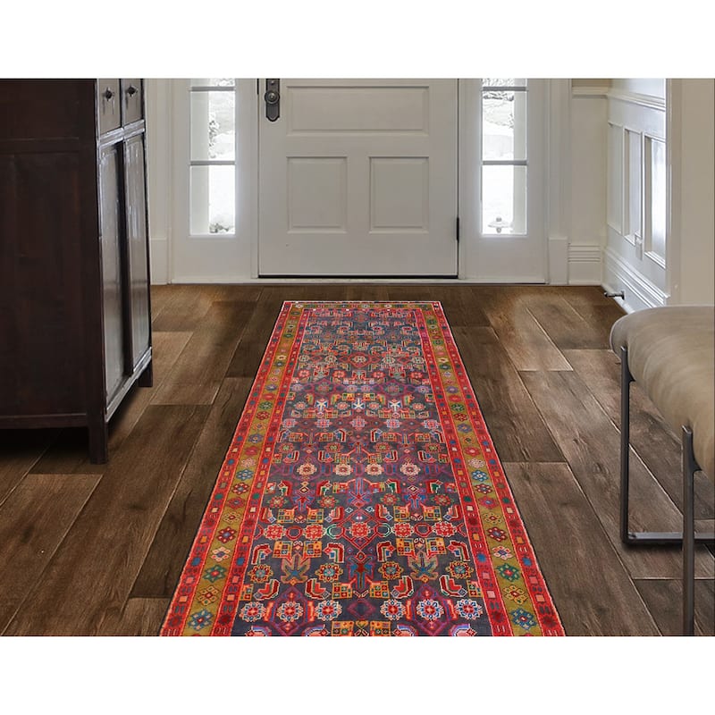 Fine Vintage Distressed Behice Navy/Red Runner - 3'11" x 10'0"