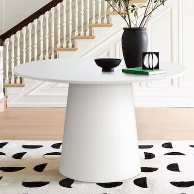 46" White Round Pedestal Dining Table