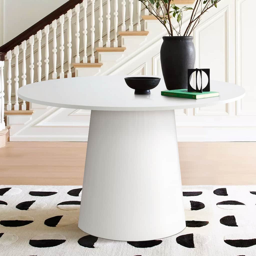 46" White Round Pedestal Dining Table