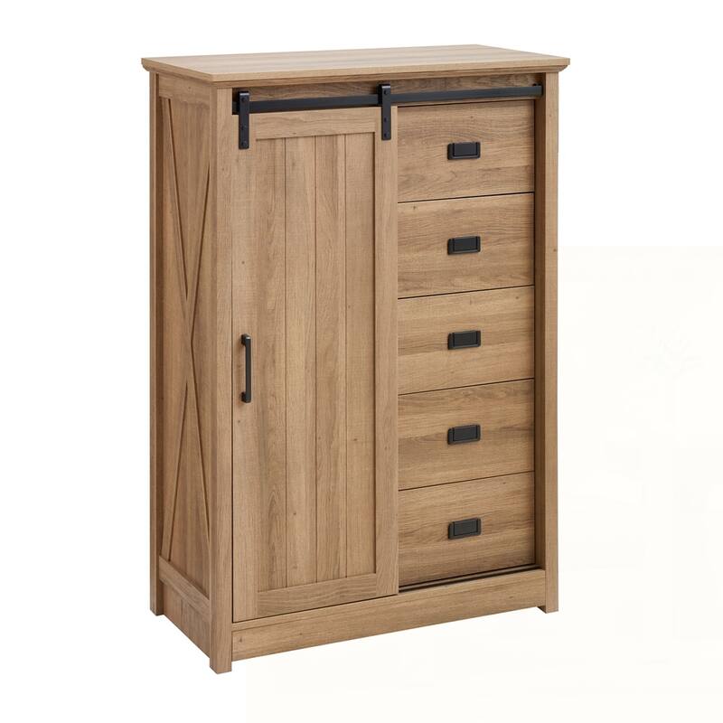 Storage Organizer Dresser with Sliding Barn Door