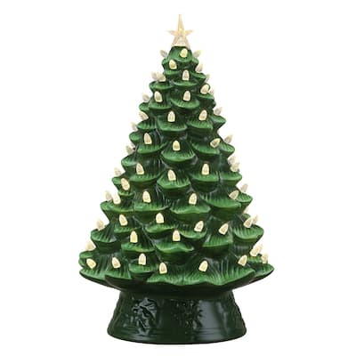 18 in. Nostalgic Ceramic Tree with White Lights - Green