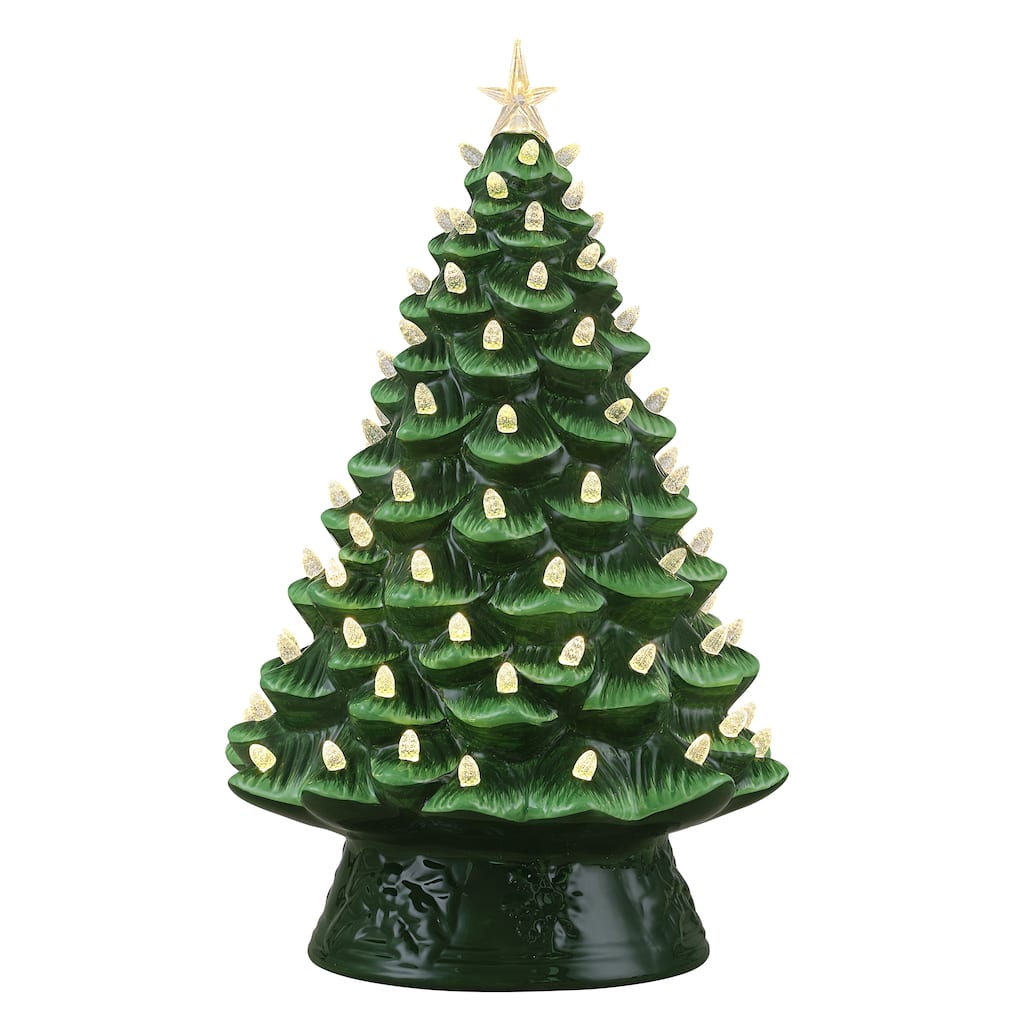 18 in. Nostalgic Ceramic Tree with White Lights - Green