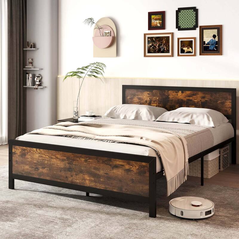 Costway Twin/Full/Queen Size Metal Bed Frame with Headboard & - Queen