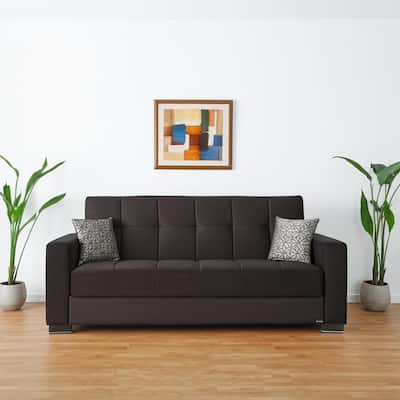 HomeRoots 87" Black Microfiber Convertible Futon Sleeper Sofa And Toss Pillows With Storage