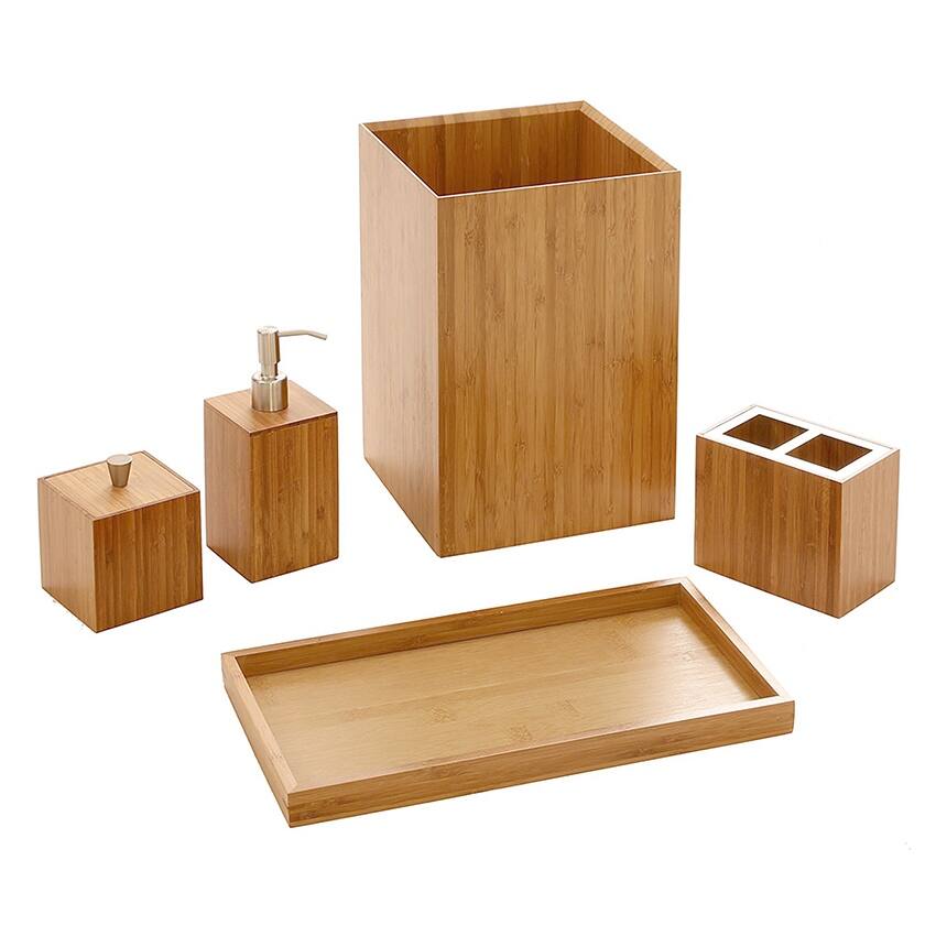 Seville Classics 5-Piece Bamboo Bath and Vanity Luxury Bathroom Essentials Accessory