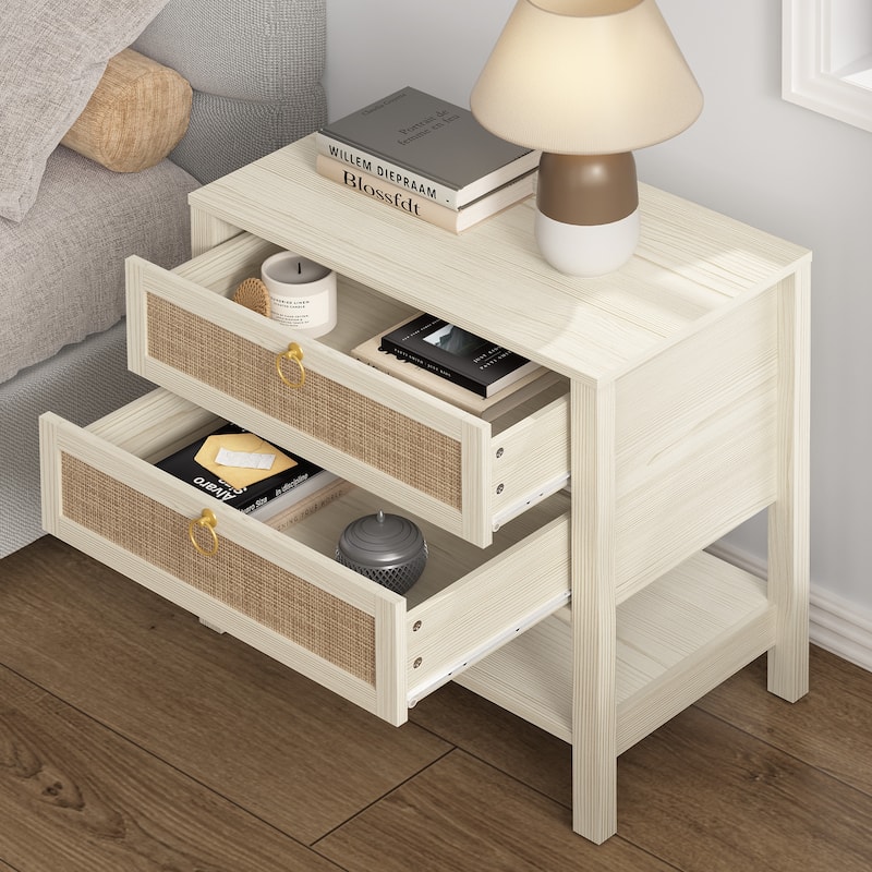 SICOTAS Rattan Boho Nightstand Great Storage for Compact Bedroom Areas