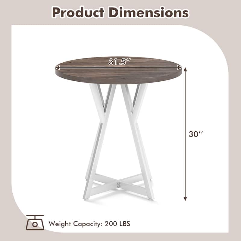 Gymax 31.5 Inch Round Dining Table for 2-4 Thick Wooden Tabletop Metal - Oak Gray, White