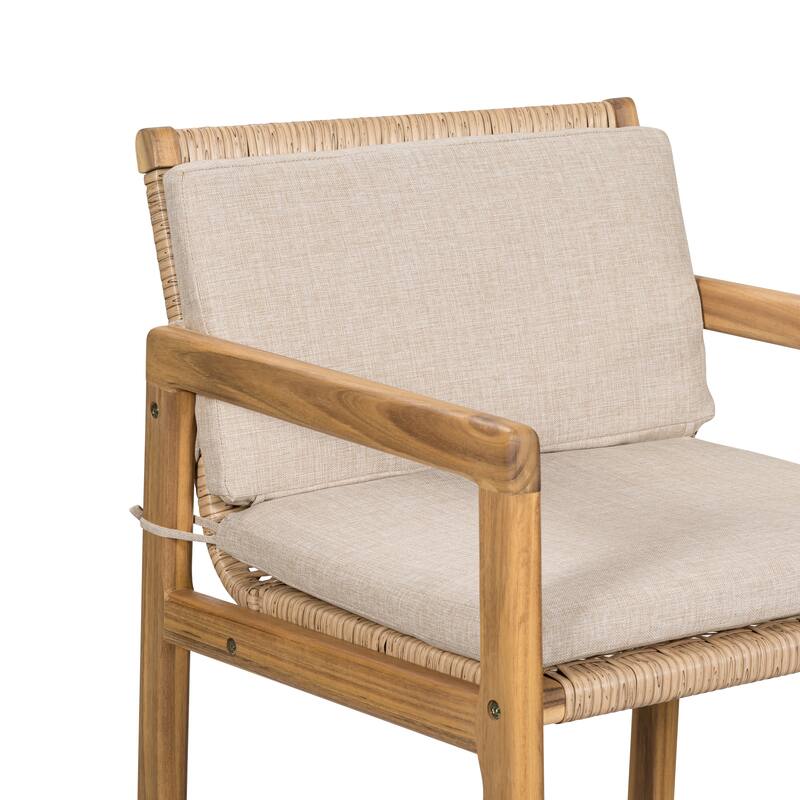 Christopher Knight Home - Marcella Outdoor Elegance Acacia Wood Barstool Set with Wicker Detail and Cushions
