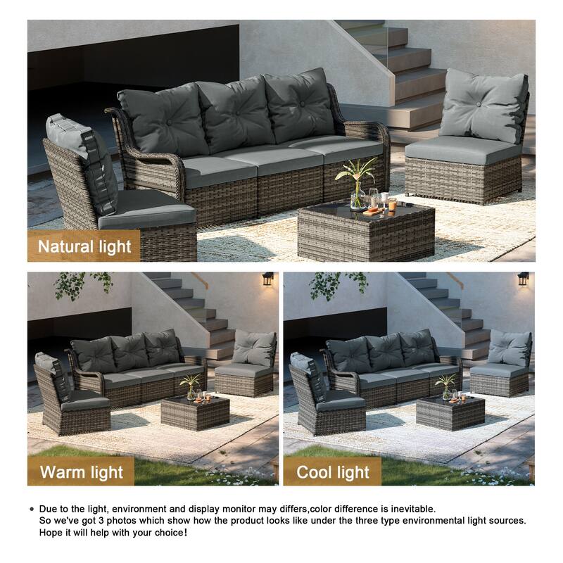 6-pieces Patio Wicker Outdoor Sectional Seating Sofa Set with Coffee Table