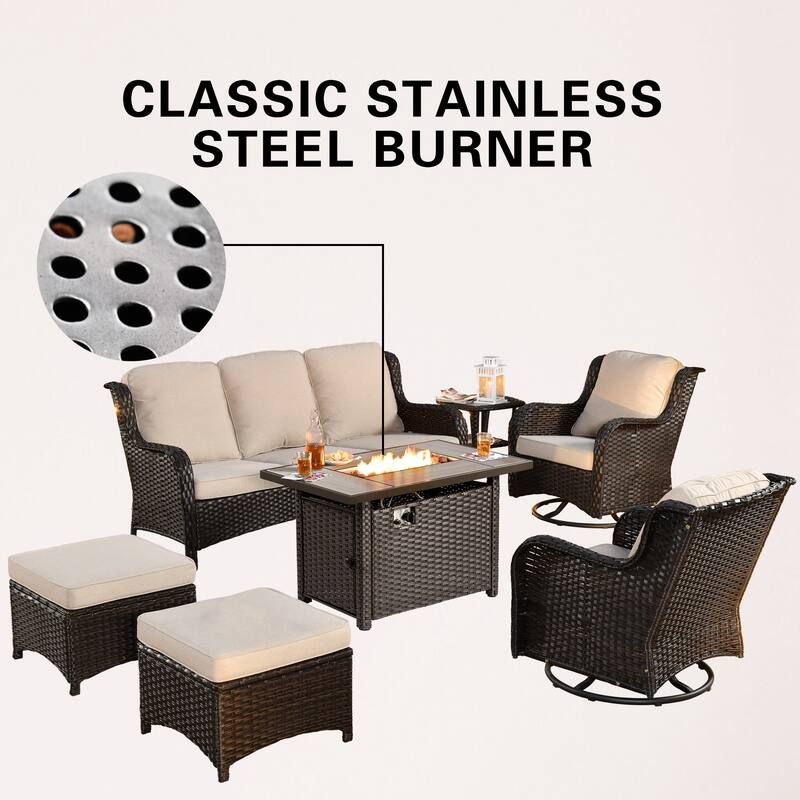 OVIOS 7-piece Patio Swivel Chair Set with 42" Fire Table