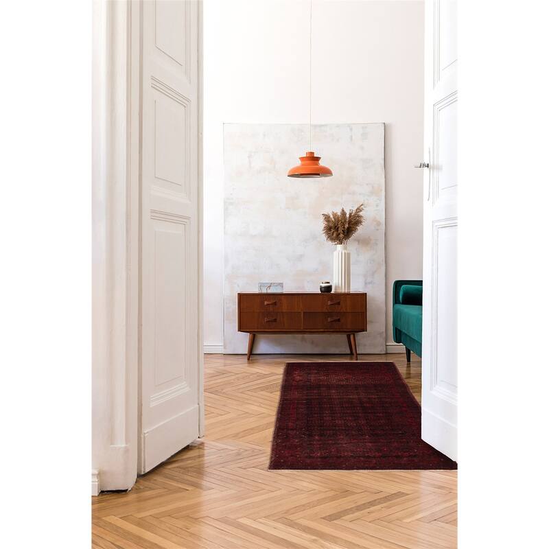 ECARPETGALLERY Hand-knotted Baluch Red Wool Rug - 3'1 x 7'4