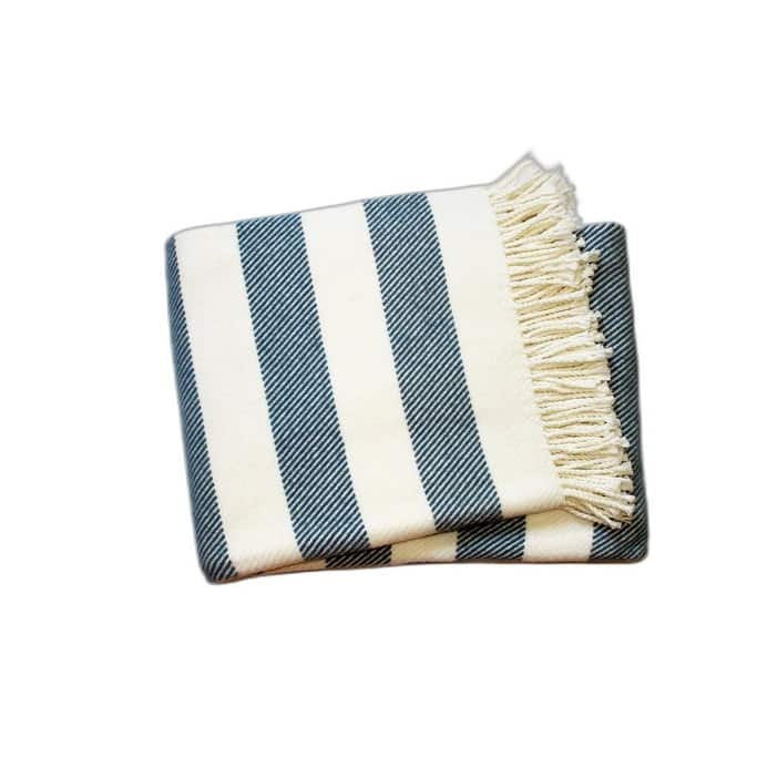 Cream and Slate Slanted Stripe Fringed Throw Blanket