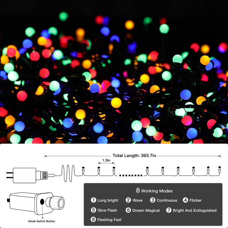 32.8/65.6FT Outdoor LED Pulg In 300/550-Bulb Mini String Lights