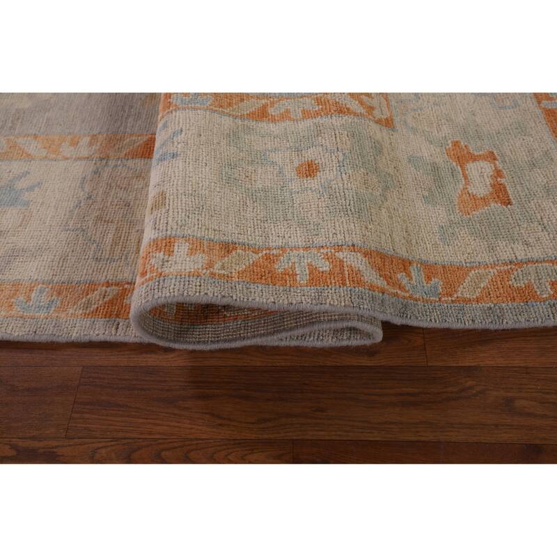 Blue Oushak Turkish Area Rug Handmade Vegetable Dye Wool Carpet - 6'1" x 11'6"