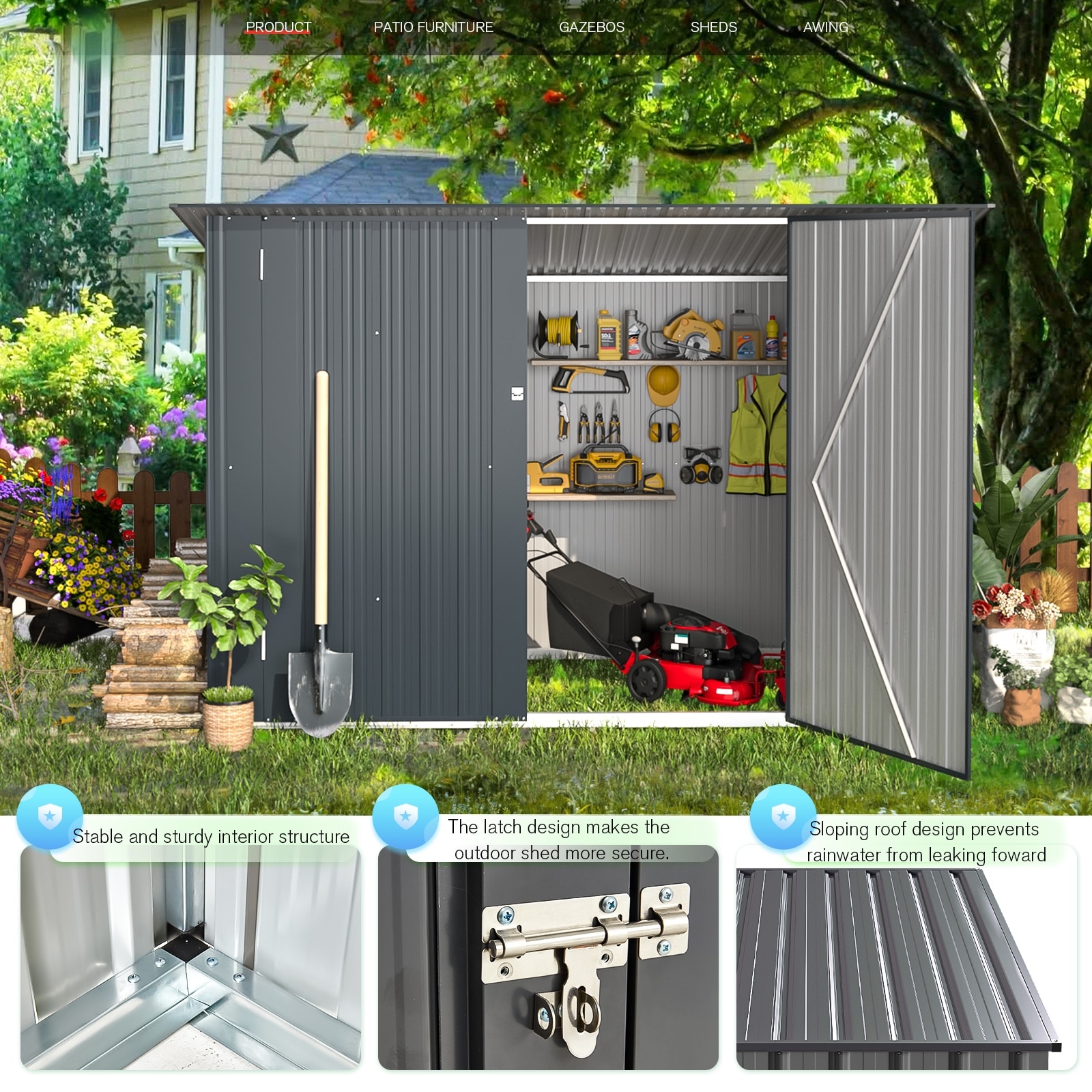 AECOJOY Storage Shed Lean to Bike Sheds Outdoor Storage Bed