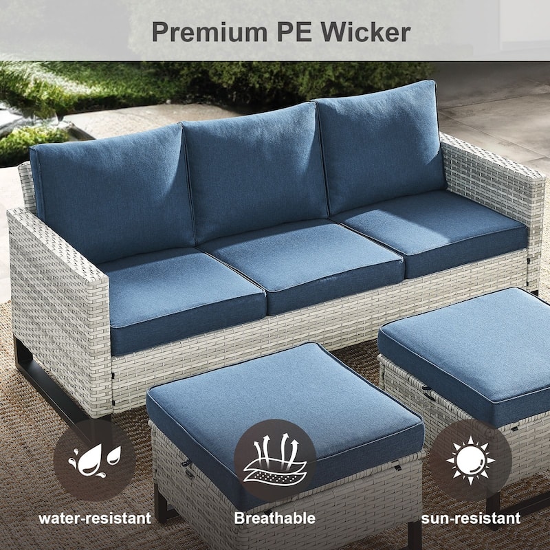 Gymojoy 3-Seat Outdoor Sofa, All-Weather PE Wicker