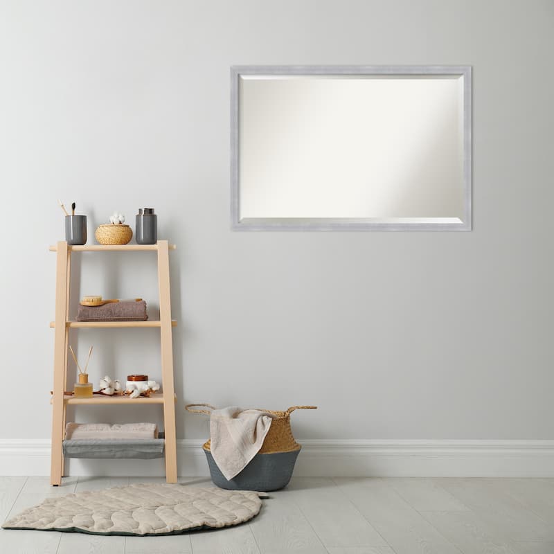 Beveled Bathroom Wall Mirror - Grace Brushed Narrow Frame