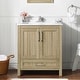 preview thumbnail 97 of 109, OVE Kansas Single Sink Bathroom Vanity, Dove White Engineered Stone Top 30" - White Oak