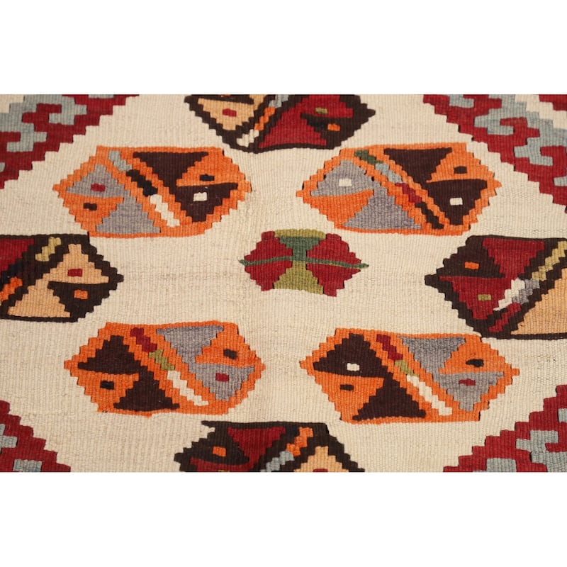 Vegetable Dye Geometric Kilim Qashqai Persian Vintage Wool Carpet - 4'10"x 8'1"