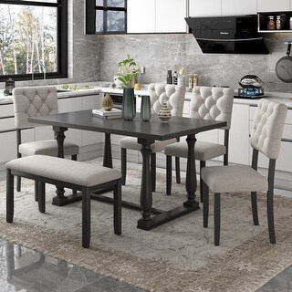 6-Piece Chic Kitchen Dining Table Set with 4 Upholstered Chair&1 Bench ...
