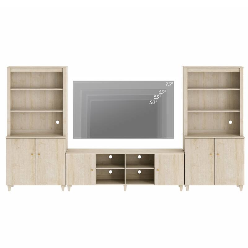 WAMPAT Modern TV Stand and Bookcase Set for 75" TVs