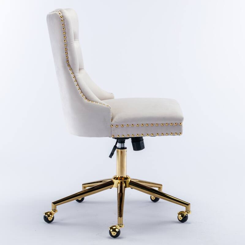 GDF Studio - Modern Velvet Tufted Upholstered Office Chair with Golden Metal Base with Nailhead Trim and Triple-Elastic Cushion