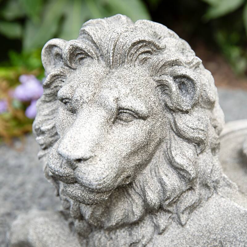 Glitzhome 20"L Zen-Style Lying Lion Polyresin Outdoor Fountain with Pump and LED Light