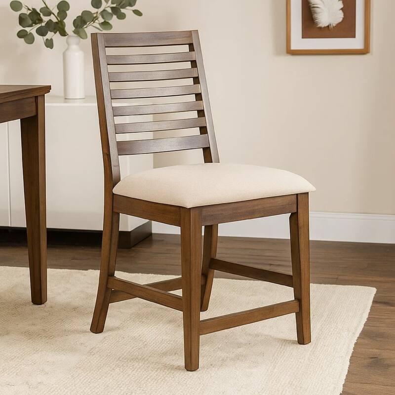 Yael Counter Height Stool Set of 2, Ivory White, Light Brown Wood