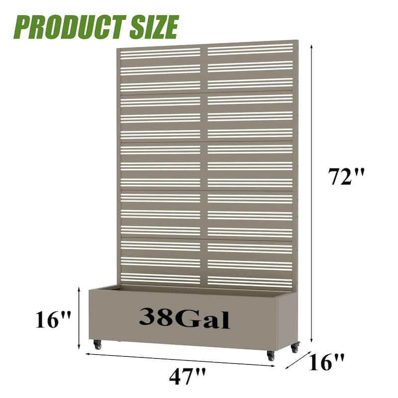 Outdoor Metal Galvanized Privacy Screen Planter Box with Trellis Lockable Wheels