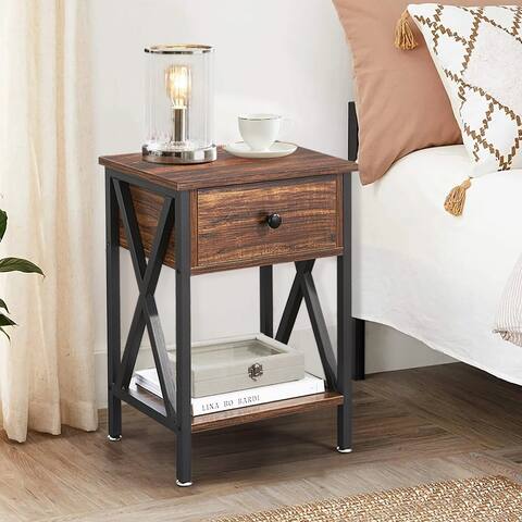 1-Drawer Nightstand for Bedroom with Storage Shelf