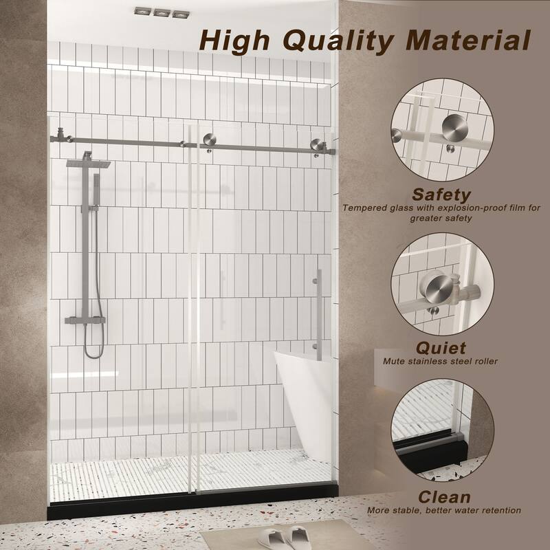 60"W x 76" H Frameless Shower Door with 1/4 "Tempered Glass,Handle