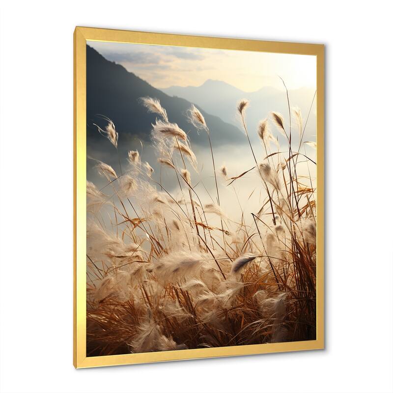 Designart "Ivory Island Meadows Mountain View" Palms & Palm Trees Framed Canvas Prints
