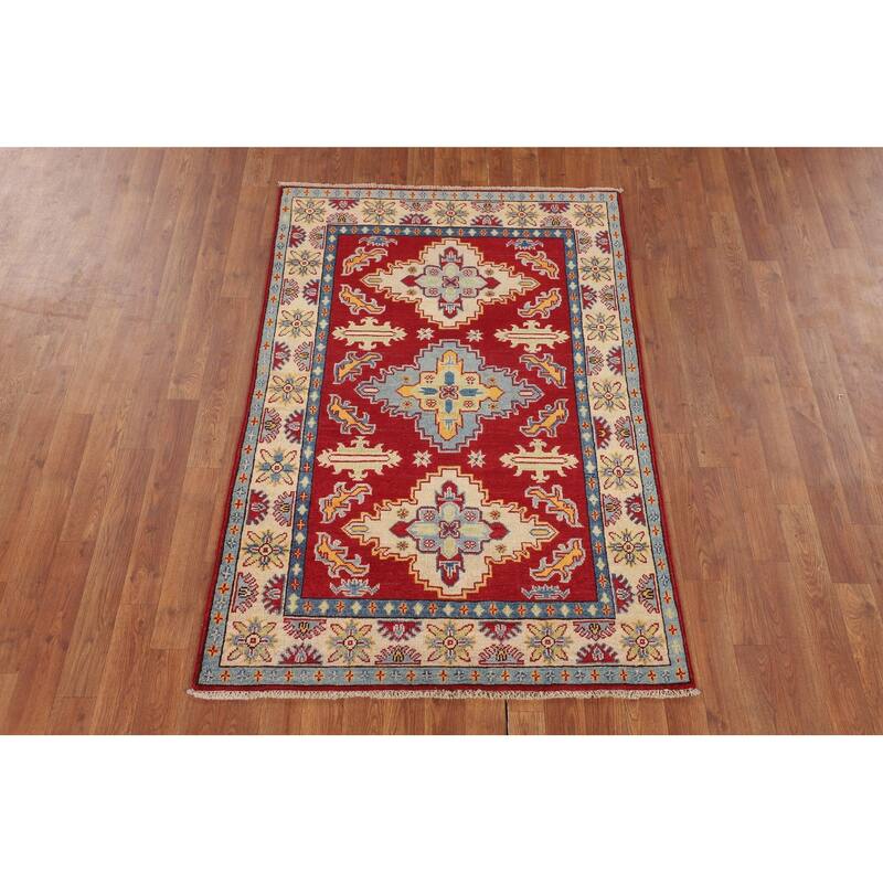 Traditional Red Kazak Accent Rug Hand-Knotted Wool Carpet - 3'5" x 5'1"